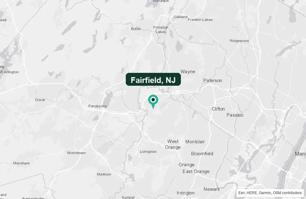 Map of Fairfield, New Jersey and the surrounding Essex County area service area
